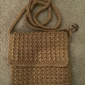 Sak crocheted tan & lame cross body